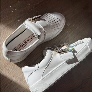 Roger Vivier White Leather Loafer Sneakers